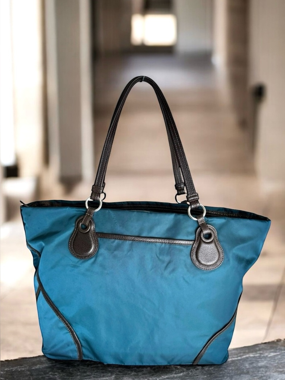 TUMI Large Travel Laptop Bag Blue Nylon Luggage Through Bag